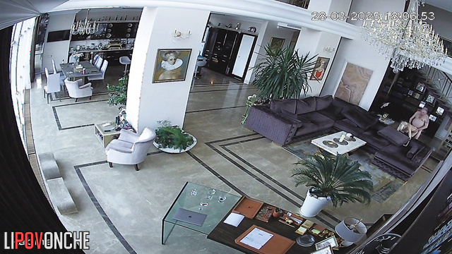 A fat rich man fucked a seductive blonde right in the lobby of his mansion