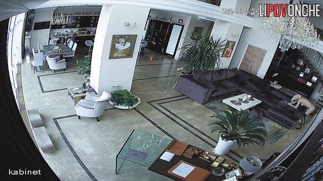 A fat rich man fucked a seductive blonde right in the lobby of his mansion