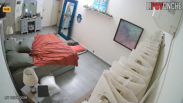 Her dog watching her changing clothes, solo home tape