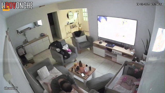 Hidden living-room camera / doggystyle love on the sofa