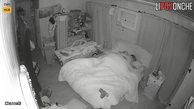 Old fart and naked tattoed whore together in his bed, look