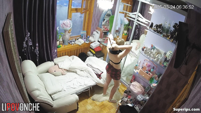 A young student takes off her panties and changes her sanitary pad