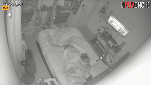 Lovers relaxing in cowgirl position, unaware each move is captured on tape