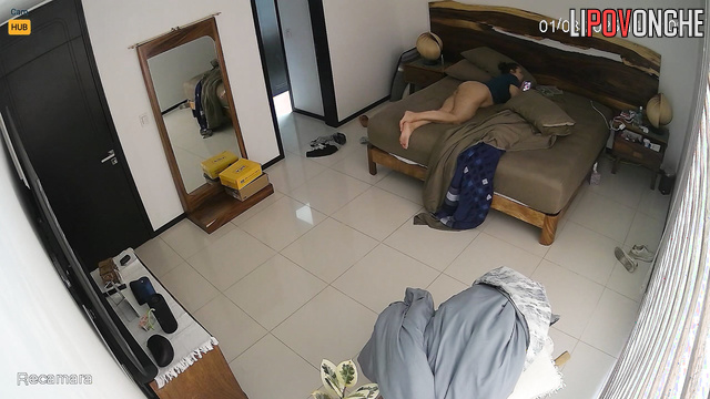 Lady relaxing alone, not realizing neighbor observes her