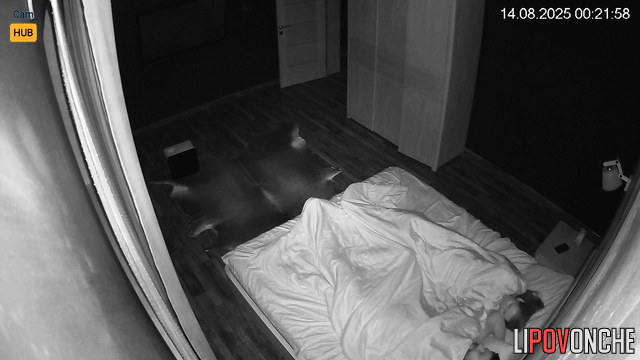 This naked couple fucking, unaware of the hidden camera, look