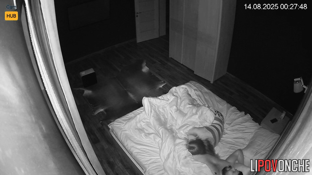 This naked couple fucking, unaware of the hidden camera, look