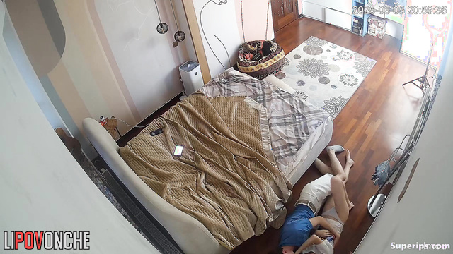 Teens fooling around in the closed room, hidden video