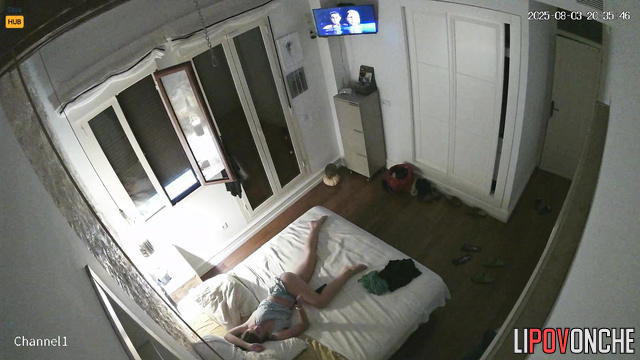 Lonely girl didn't notice the small cam watching her solo game