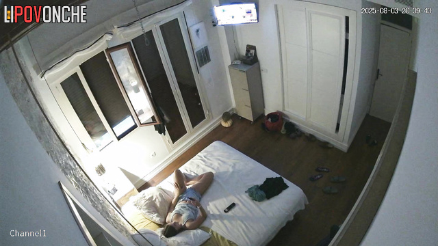 Lonely girl didn't notice the small cam watching her solo game