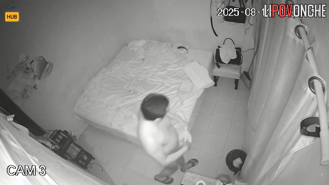 An excited husband checks how deep his finger penetrates his fat wife's cunt