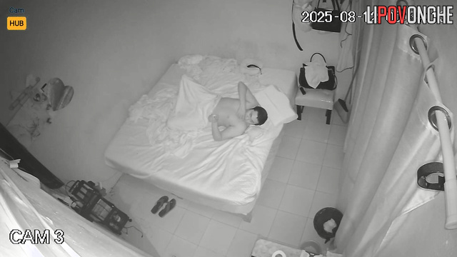An excited husband checks how deep his finger penetrates his fat wife's cunt
