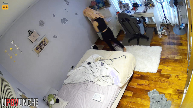 Naked teenage girl with hairy pussy gets dressed before meeting her lover