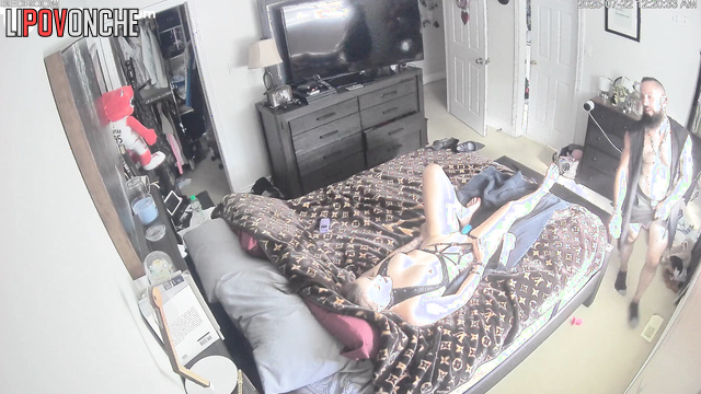 Bearded husband helps delightful beauty achieve a pleasant orgasm