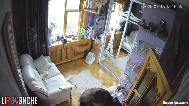 Beauty enjoys looking at herself in the big mirror