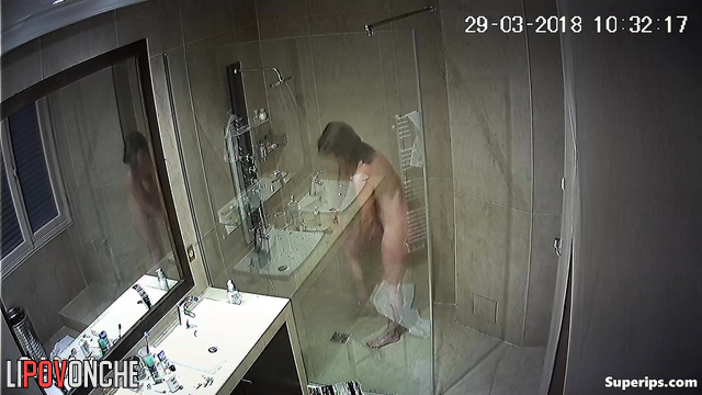 Look how she washing her body after sex, hidden cam