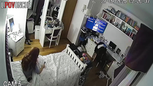Girl fooling around and doesn't suspect that someone is peeping