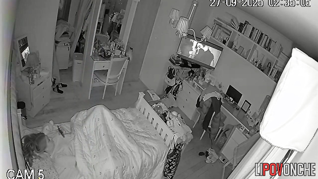 Girl fooling around and doesn't suspect that someone is peeping