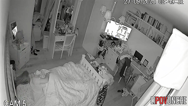 Girl fooling around and doesn't suspect that someone is peeping