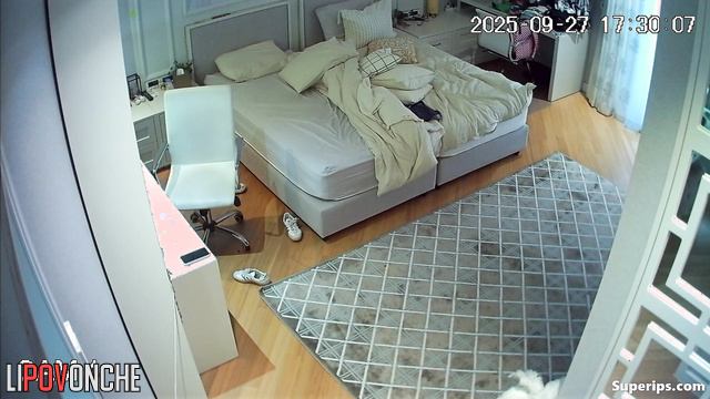 Schoolgirl masturbating, unaware of a watcher nearby