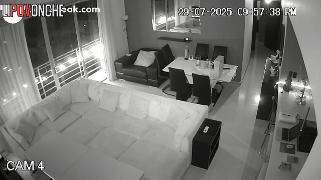 Neighbor concealed monitors the couple as they love each other