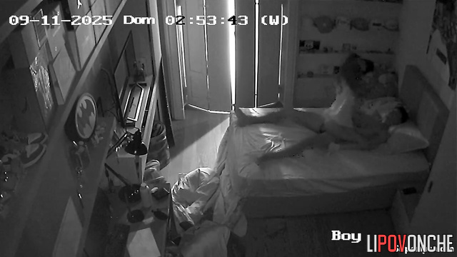 Skinny & young couple enjoying sex on the parents' bed