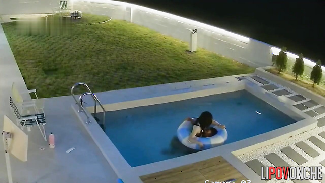 Asian couple chilling together in pool (they had hard working day)