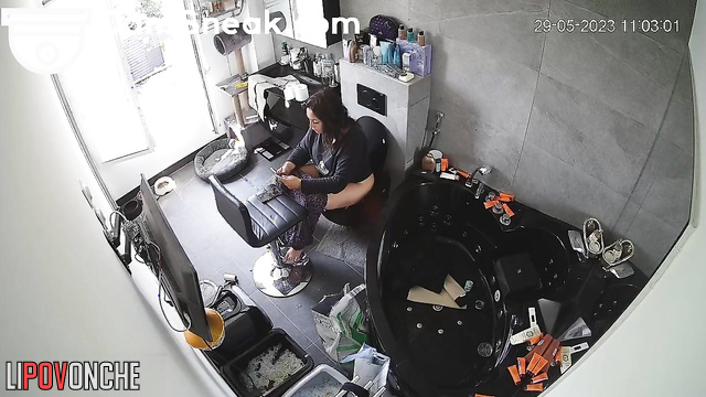 Solo bathroom video with peeing brunette (she thinking about life)