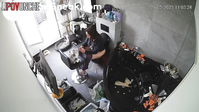 Solo bathroom video with peeing brunette (she thinking about life)