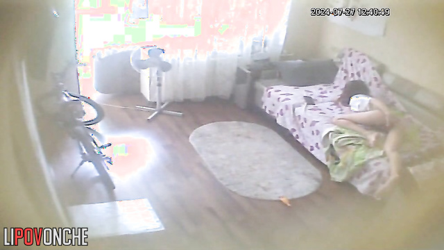 Lonely teen masturbating on porn film (parents are outside)