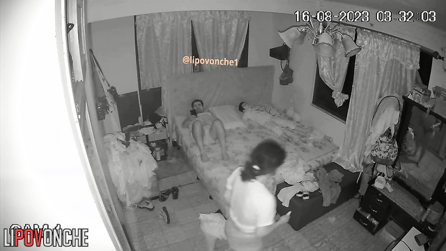 Couple dressing after waking up (bedroom hidden video)