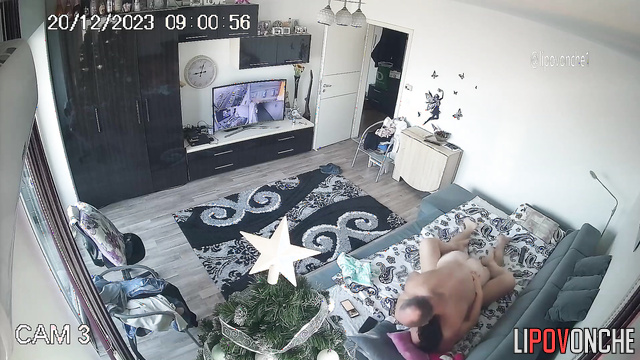 They hugging and watching tv after cool sex, bedroom tape