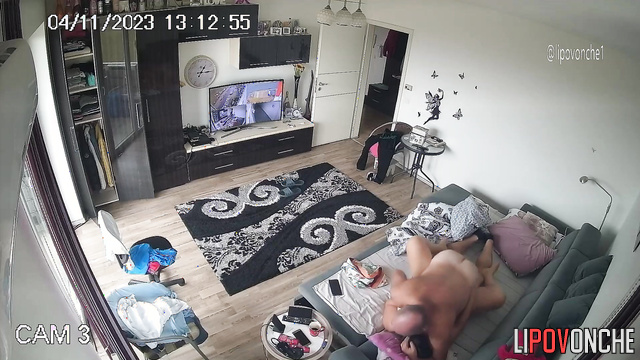 Gray-haired man was distracted from watching TV with a blowjob
