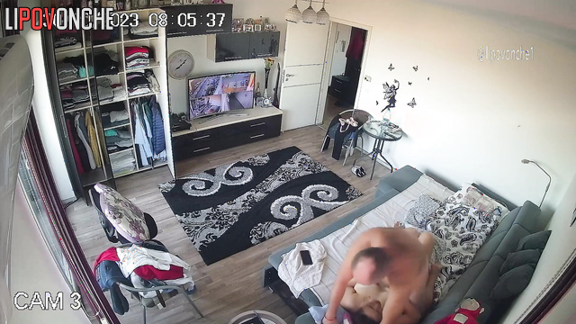 Couple dressing fast after gorgeous sex (living room)