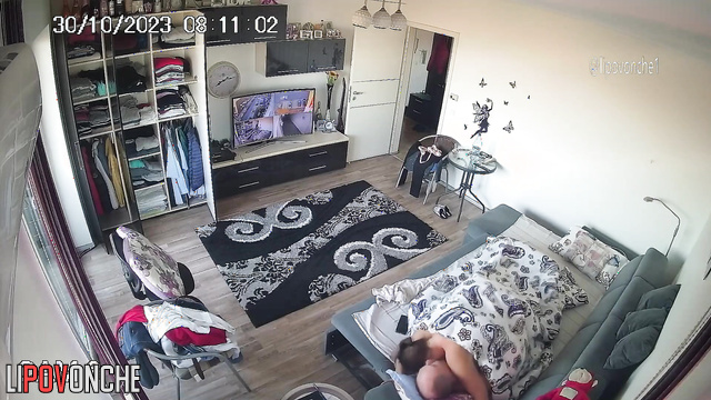Couple dressing fast after gorgeous sex (living room)