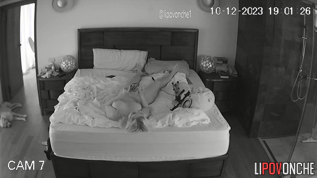 Sexy babysitter masturbating naked at the work place