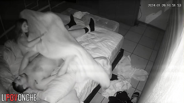 The man made her suck and then fucked the brunette on the bed