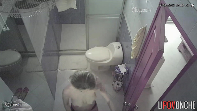 Naked blonde is waiting for her lover in the shower