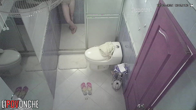 Naked blonde is waiting for her lover in the shower