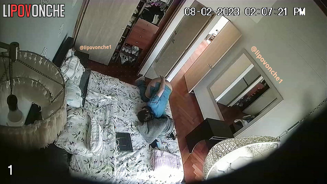 Man caresses his girlfriend's ass with his dick sticking out