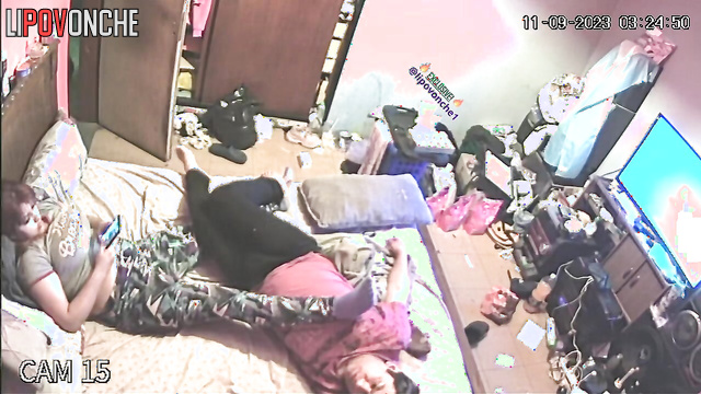 Partner teasing his girl by hands on the bed (right now)