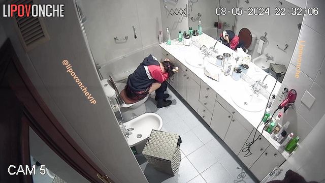 Brunette peeing in the bathroom and thinking about a quarrel with her boy