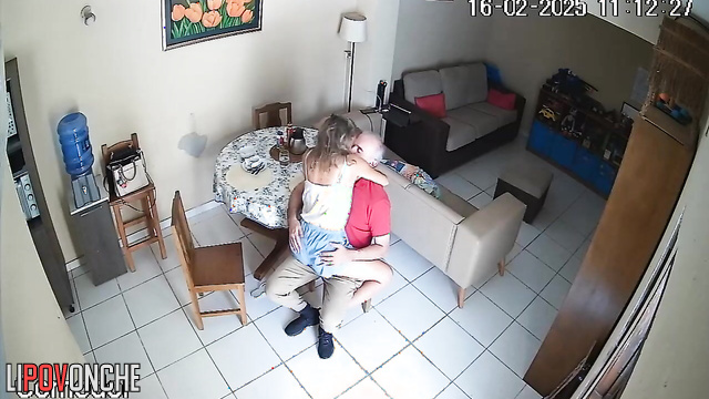 Spouses undressed and began kissing - living room cam