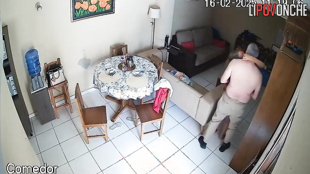 Spouses undressed and began kissing - living room cam