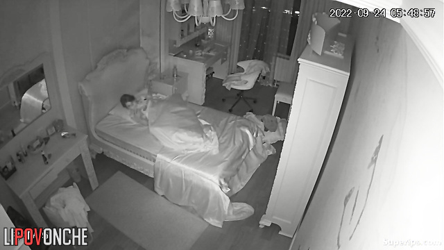 A young student plays with her tender pussy early in the morning
