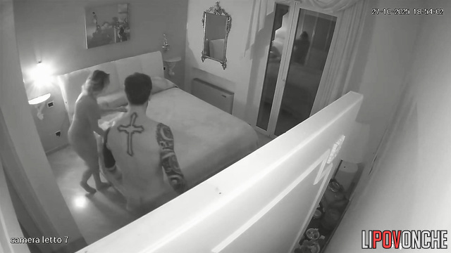 Bearded tattooed man actively fucks his naked girlfriend in the mouth