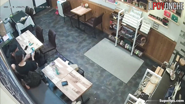 Asian couple fucks in the cafe hall when all the visitors have left