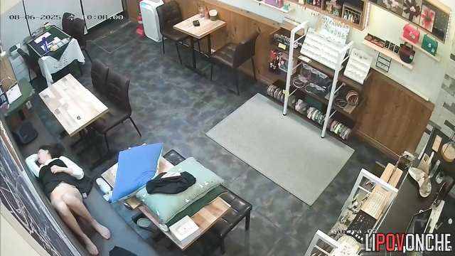 Asian couple fucks in the cafe hall when all the visitors have left