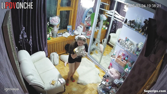 Teen girl takes off her panties to look at her hairy pussy in the mirror