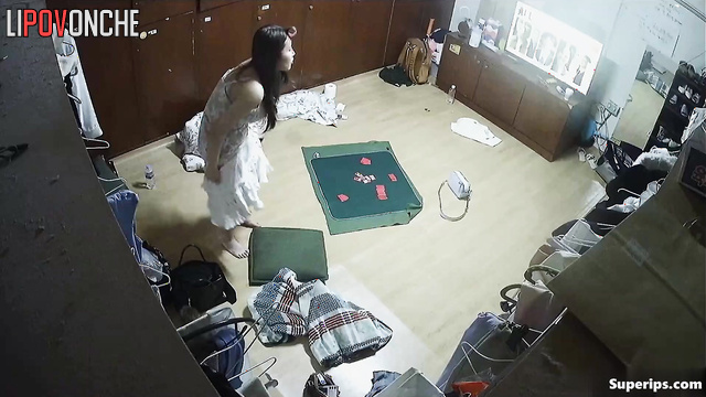 Seductive Korean girls undress in the family's shared recreation room