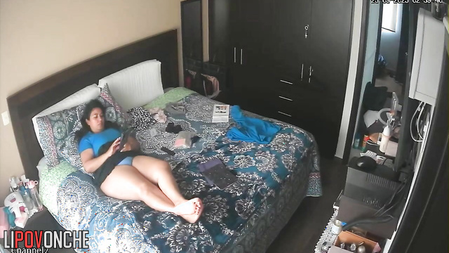 Chubby milf with a huge ass is bored in bed wearing tight panties